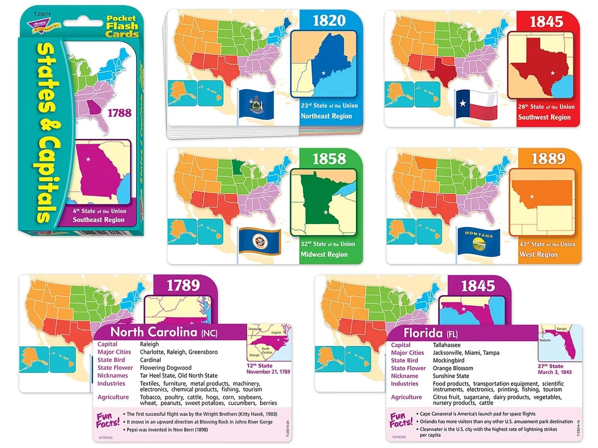 States & Capitals Pocket Flash Cards - US 4865