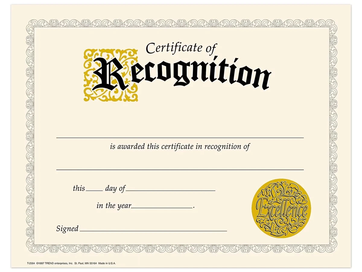 Certificate of Recognition Awards - US 7968