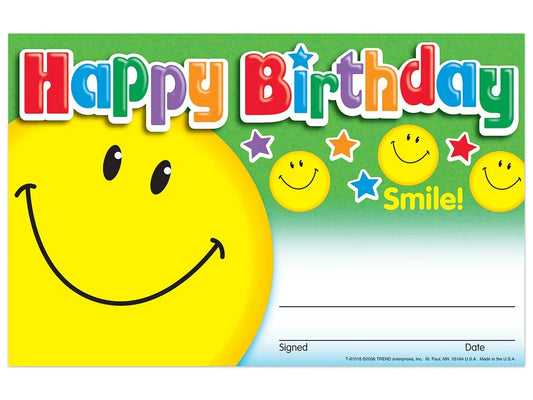 Smile! Birthday Certificates - US 3538