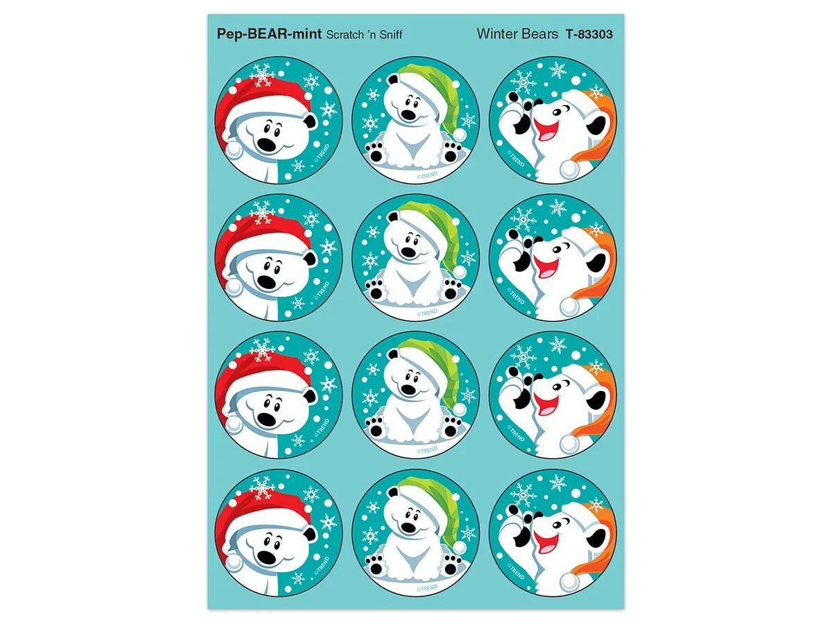 Winter Bears Large Peppermint-Scented Stickers - US 4254