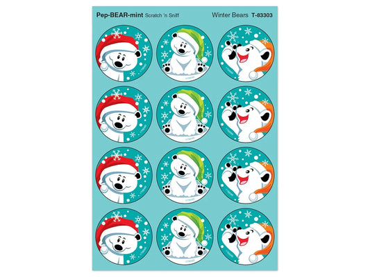 Winter Bears Large Peppermint-Scented Stickers - US 4254