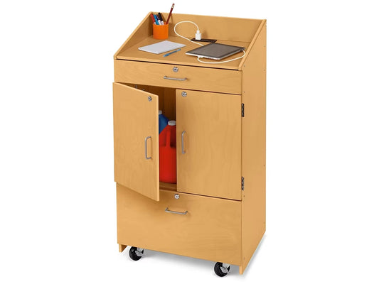 Classic Birch Mobile Locking Teacher Cabinet with Power - US 3785
