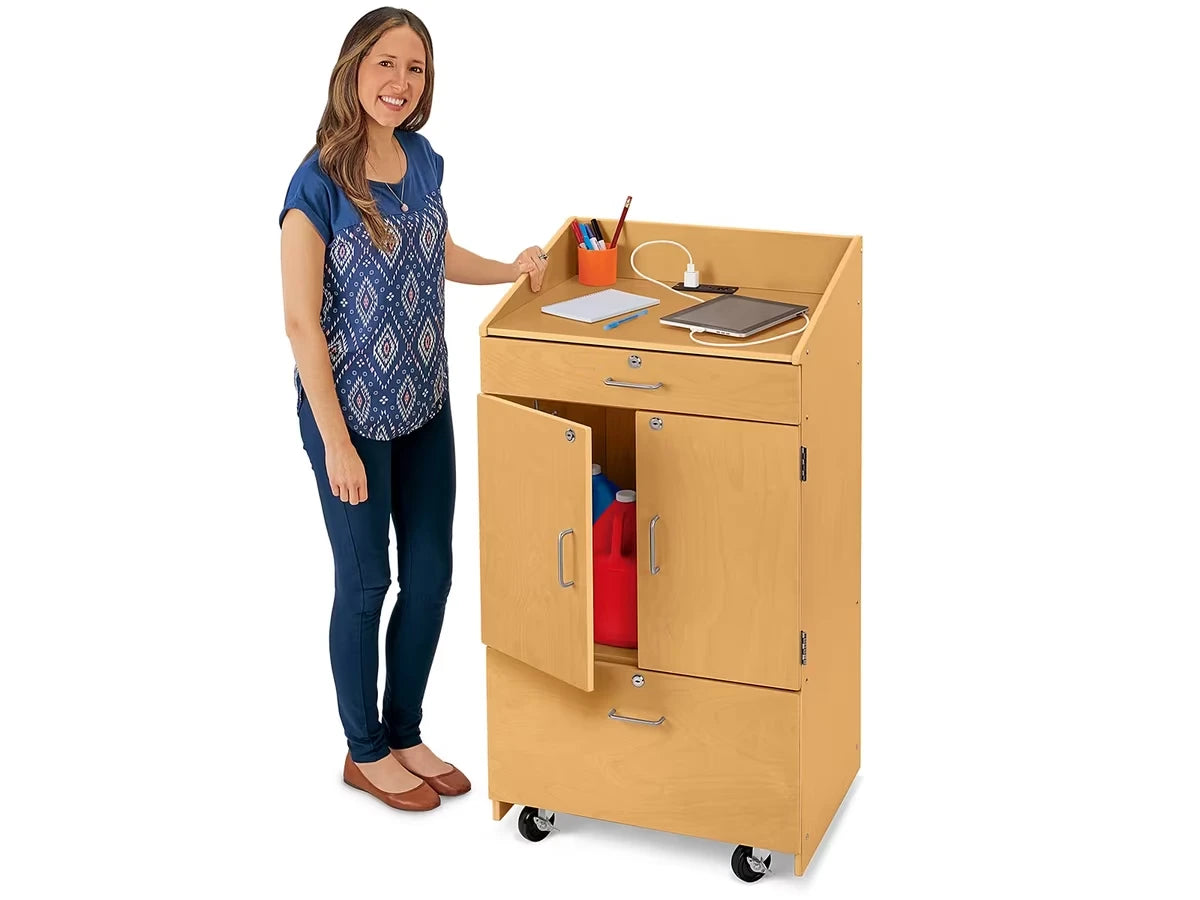 Classic Birch Mobile Locking Teacher Cabinet with Power - US 3785